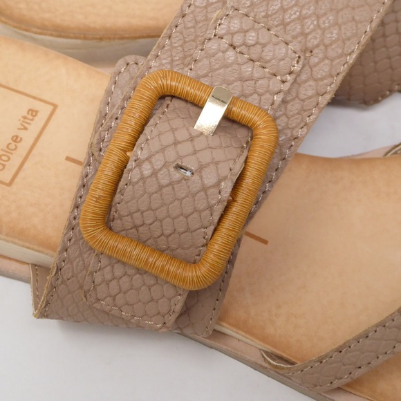 Dolce Vita Womens Perris Sandals Tan Snakeskin Embossed Buckle Toe Loop Size 10 - Picture 2 of 10
